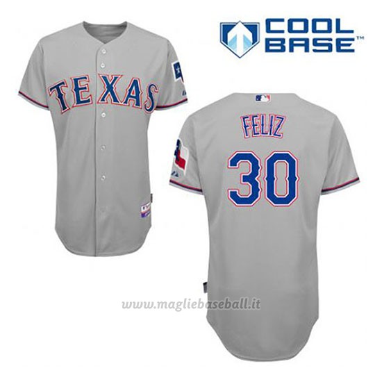 Maglia Baseball Uomo Texas Rangers Neftali Feliz 30 Grigio Cool Base
